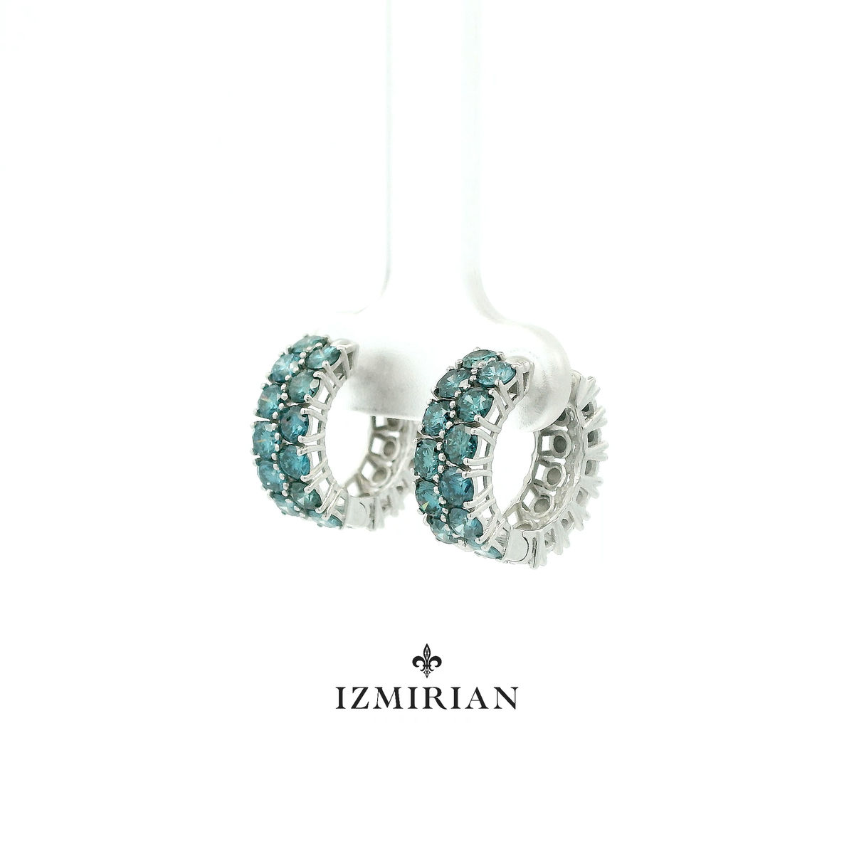 Blue Diamond Hoop Earrings