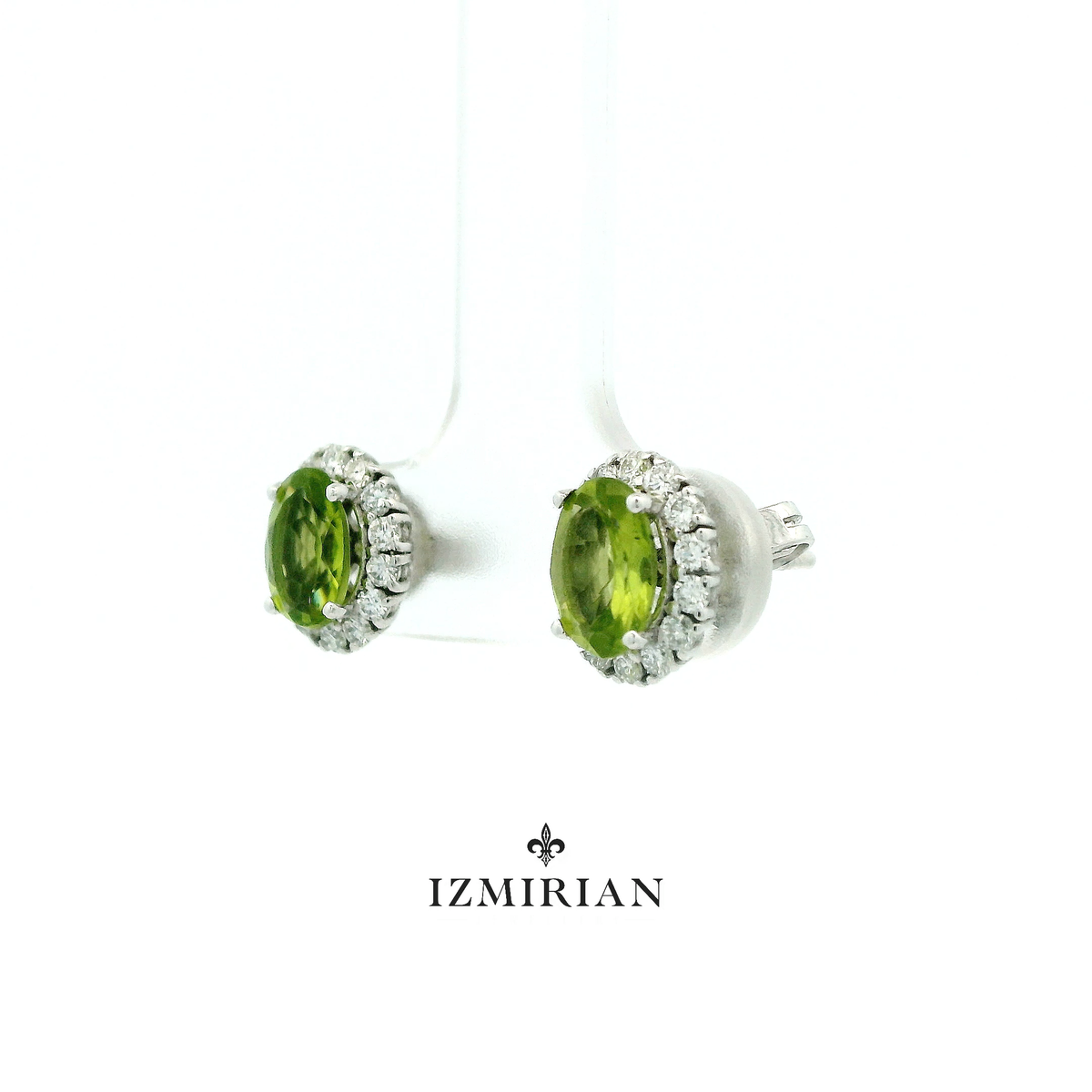 Peridot Halo Stud Diamond Earrings