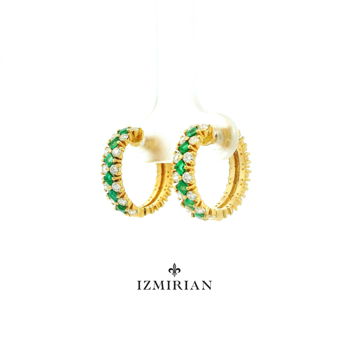 Emerald Checkered Diamond Hoop Earrings