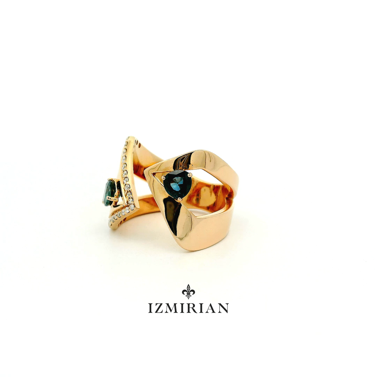 Geometric Sapphire Open Diamond Ring