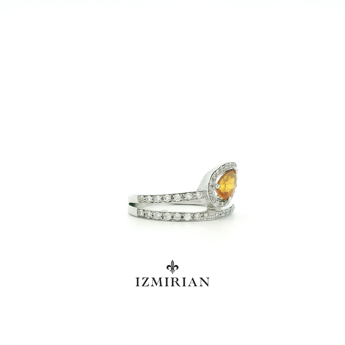 Pear-Shaped Orange Sapphire Pavé Diamond Ring