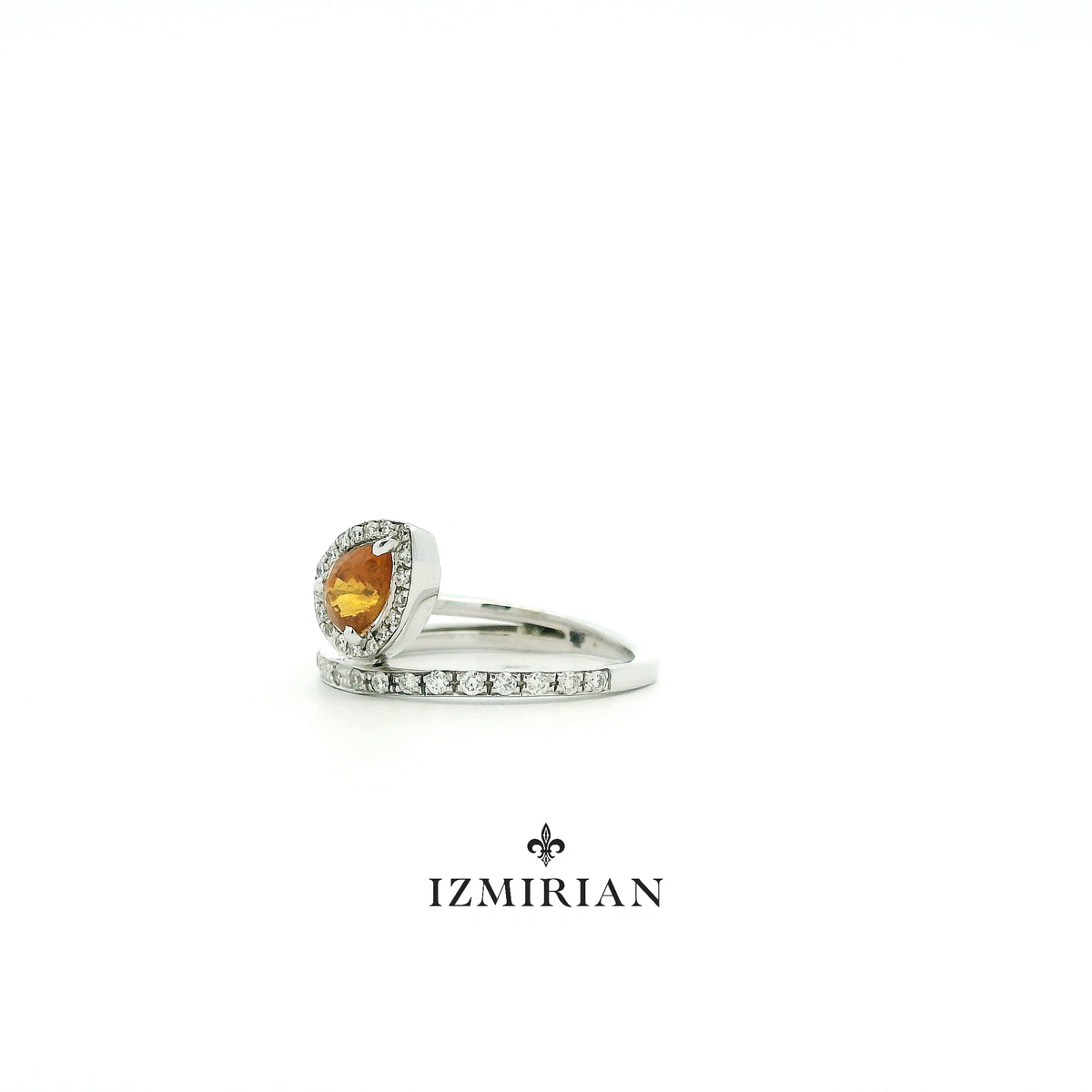 Pear-Shaped Orange Sapphire Pavé Diamond Ring
