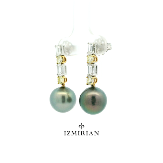Champagne Diamond Tahitian Pearl Earrings