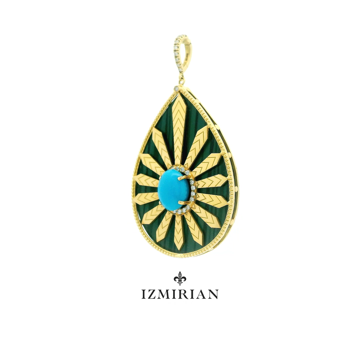 Ornate Malachite Sunburst Diamond Pendant