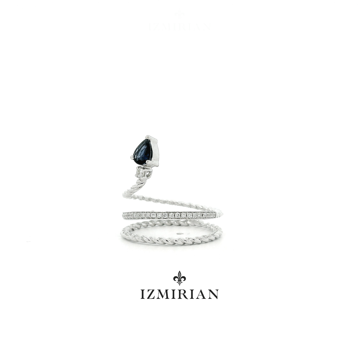 Pear Sapphire Spiral Pavé Diamond Ring