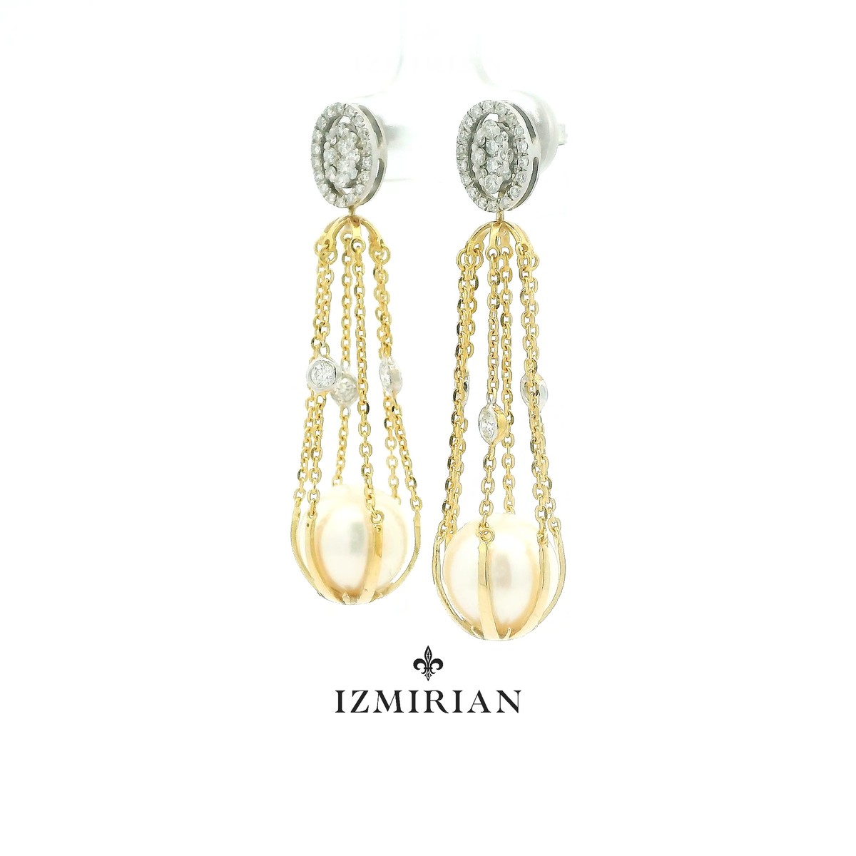 Swinging Pearl Diamond Earrings