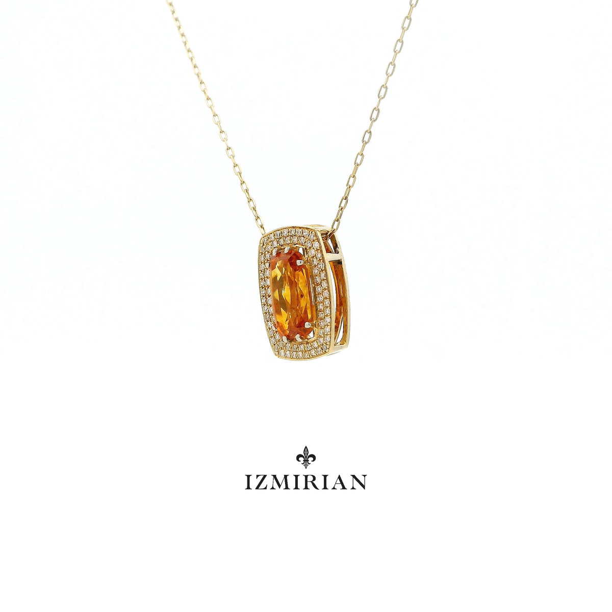 Orange Sapphire Double-Halo Necklace