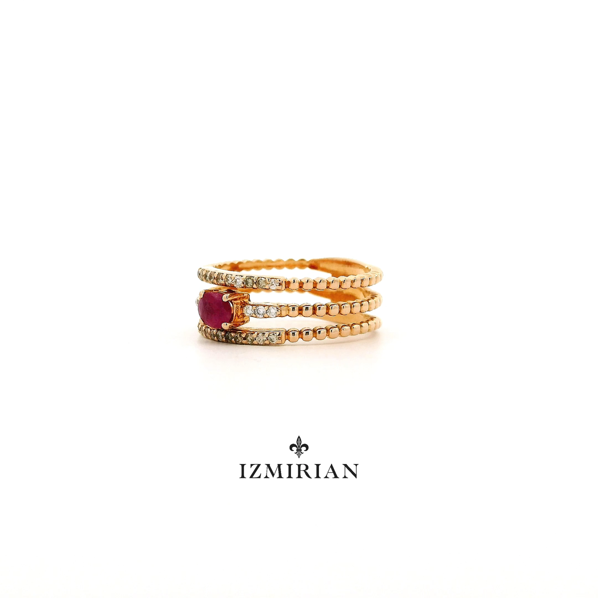 Three Row Ruby Diamond Ring