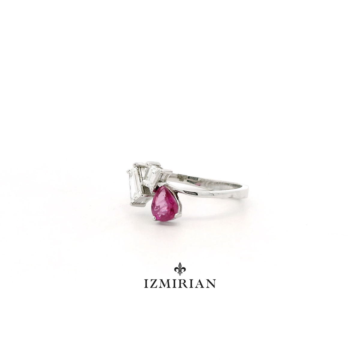 Asymmetrical Diamond and Ruby Ring
