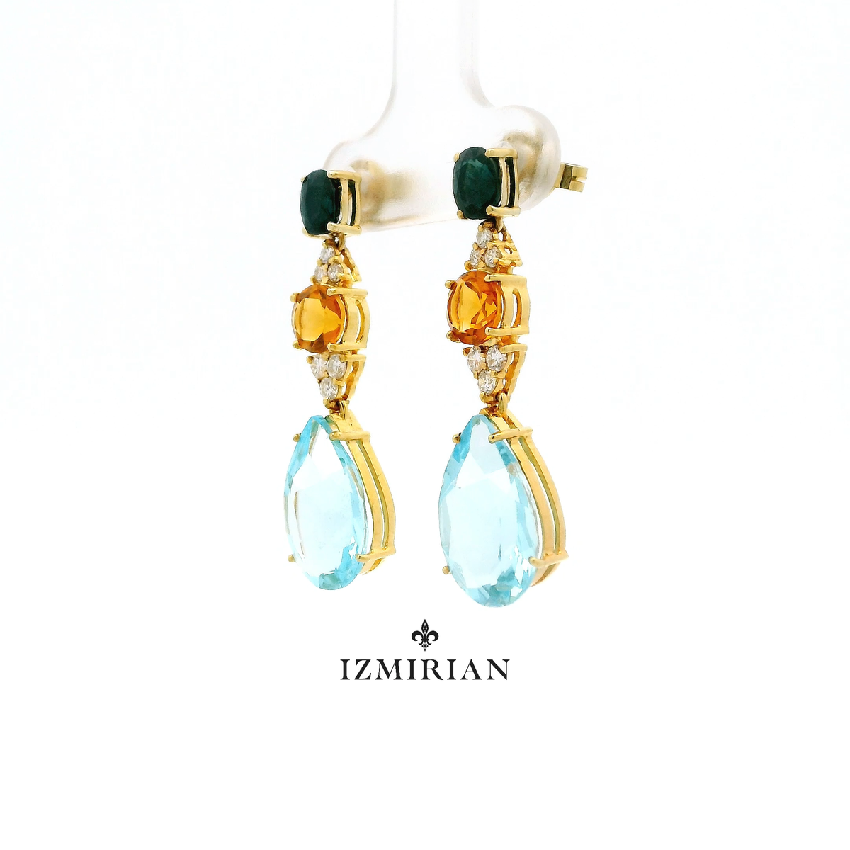 Symmetrical Sapphire and Aqua Drop Diamond Earrings