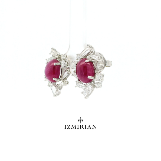 Ruby Cabochon Galaxy Stud Earrings