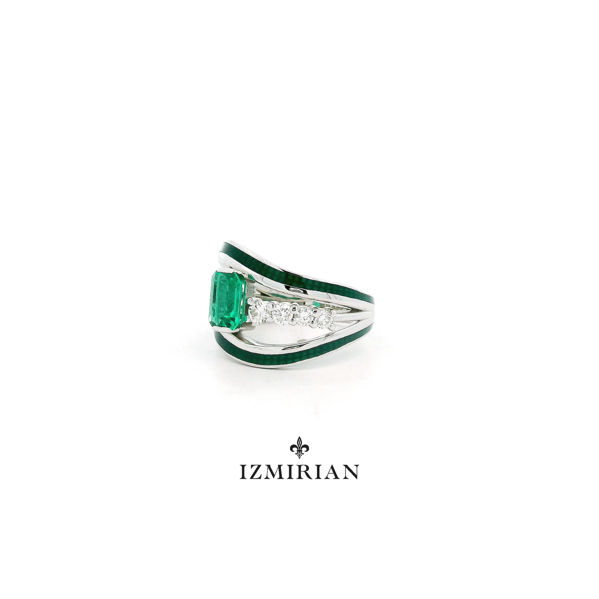 Enamel Wave Emerald Ring