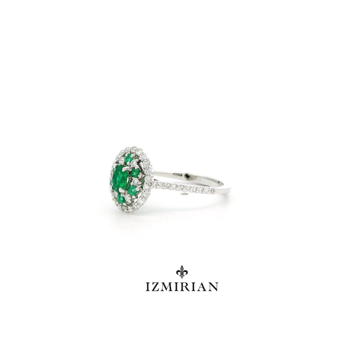 Emerald Diamond Halo Ring