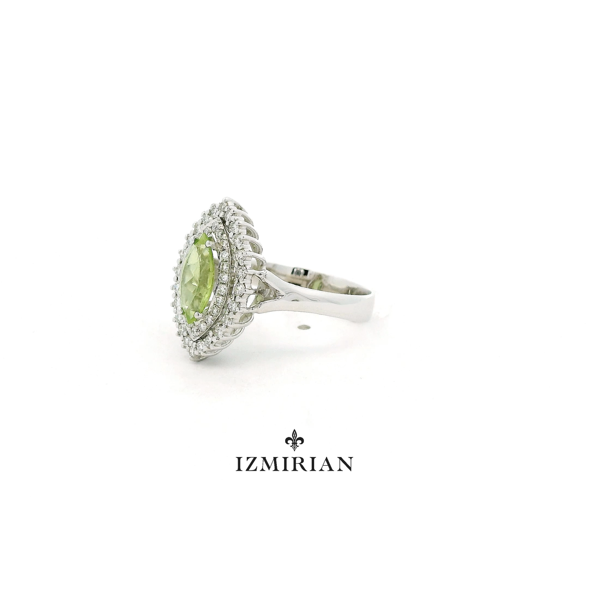 Marquise Peridot Halo Diamond Ring