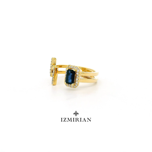 Geometric Sapphire Halo Open Diamond Ring