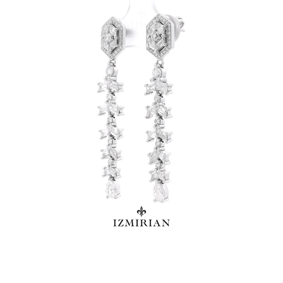 Hexagonal Chevron Diamond Drop Earrings