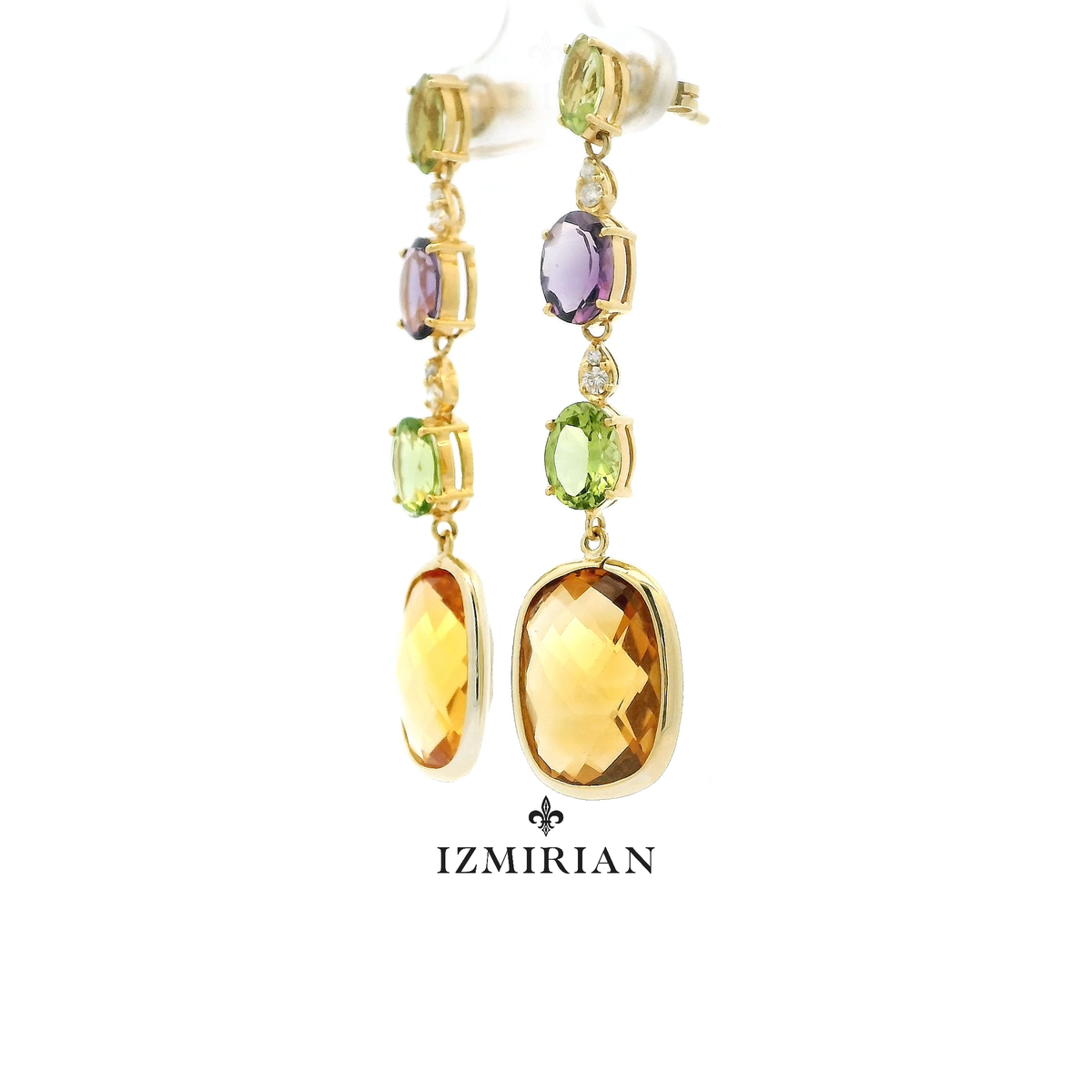 Symmetrical Gemstone Drop Diamond Earrings