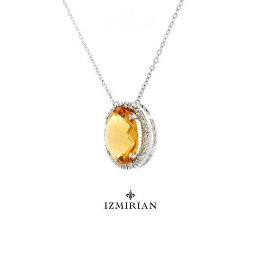 Golden Citrine Halo Diamond Necklace