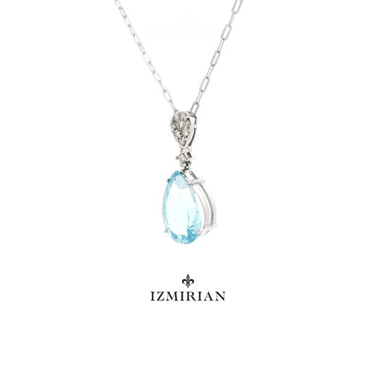 Blue Topaz Diamond Drop Necklace