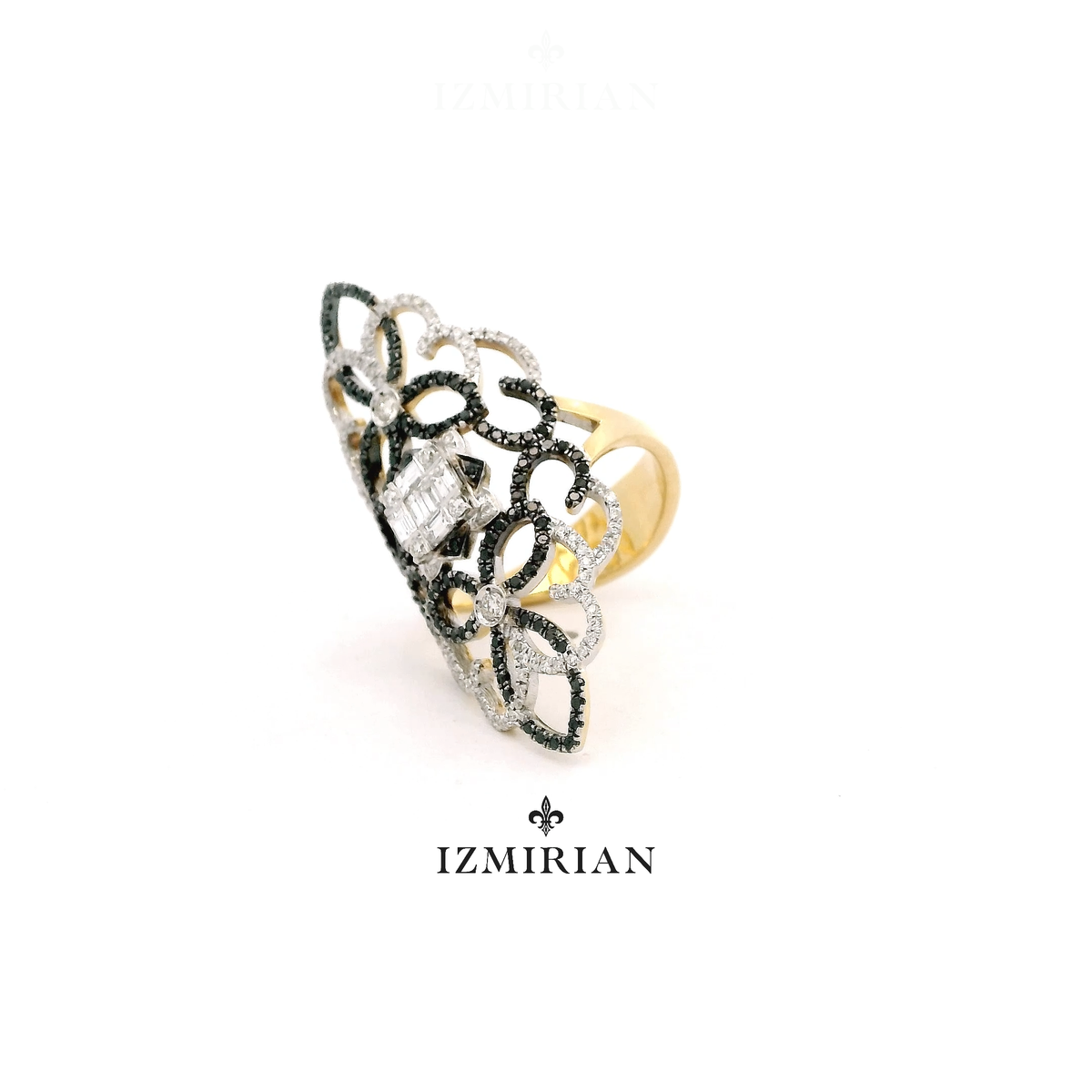 Ornate Black and White Diamond Ring