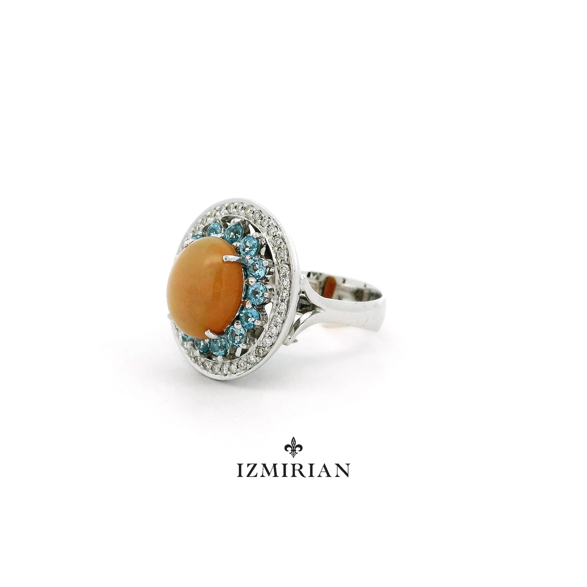 Opal Cabochon Radiant Diamond Ring