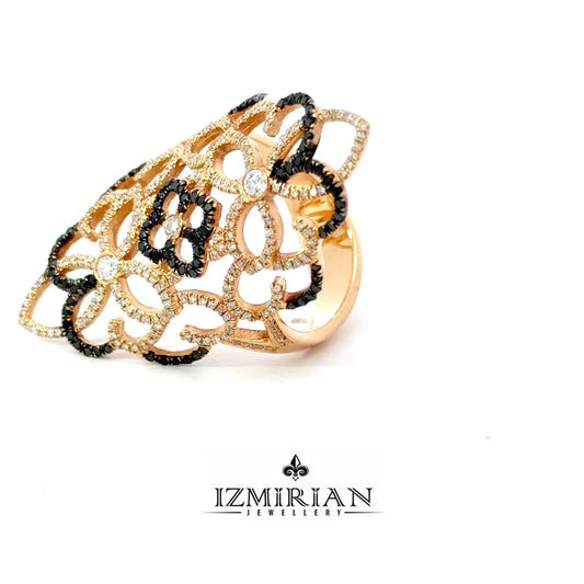 Interlaced Floral Black and White Diamond Ring