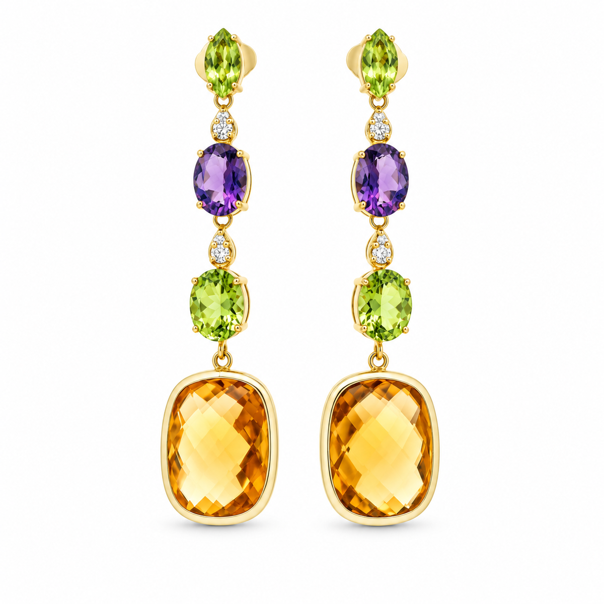Symmetrical Gemstone Drop Diamond Earrings