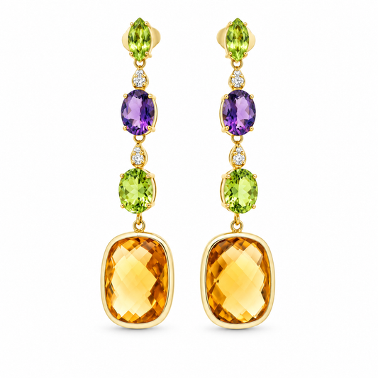 Symmetrical Gemstone Drop Diamond Earrings