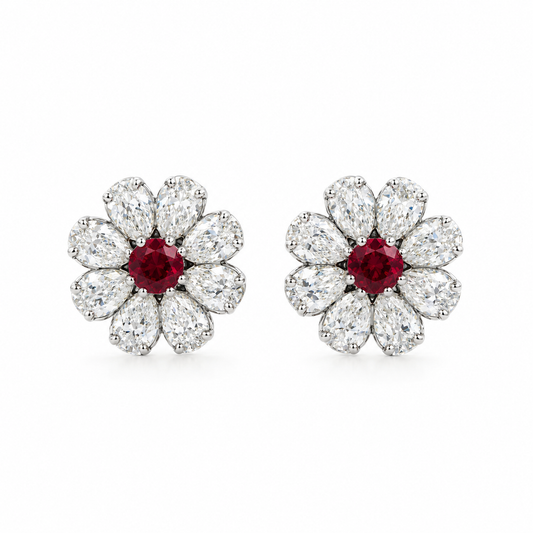 Ruby Blossom Diamond Earrings