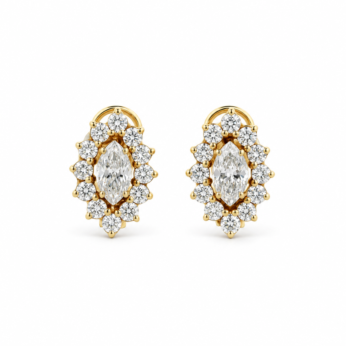 Marquise Halo Diamond Stud Earrings