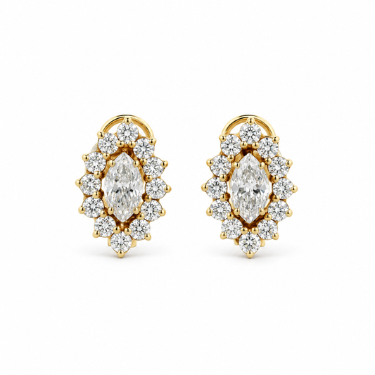 Marquise Halo Diamond Stud Earrings