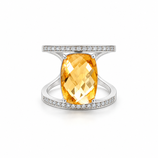 Citrine Open Cuff Diamond Ring