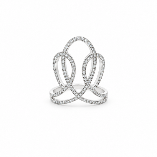 Pavé Diamond Lotus Filigree Ring