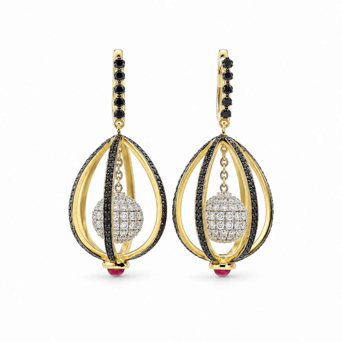Caged Diamond Sphere Drop Earrings