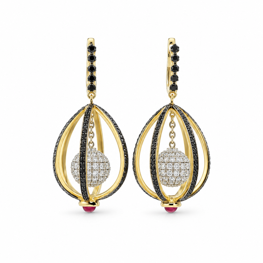 Caged Diamond Sphere Drop Earrings