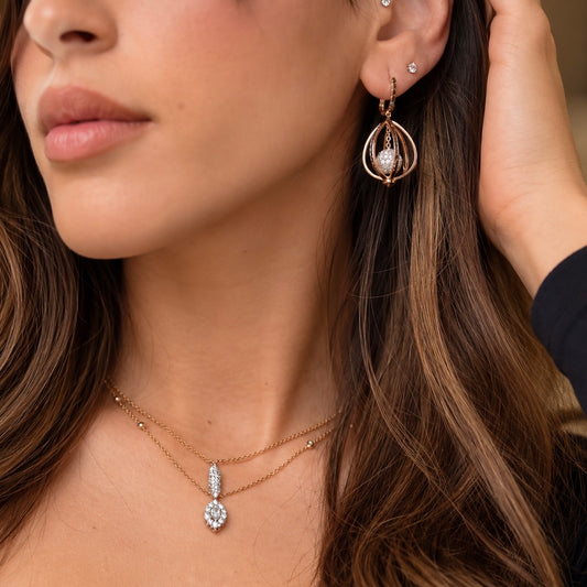 Caged Diamond Sphere Drop Earrings