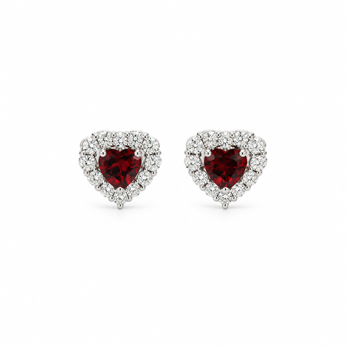 Heart Garnet Diamond Stud Earrings