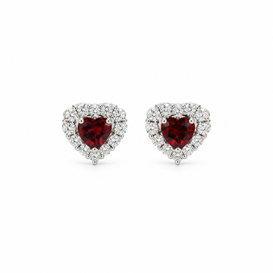 Heart Garnet Diamond Stud Earrings