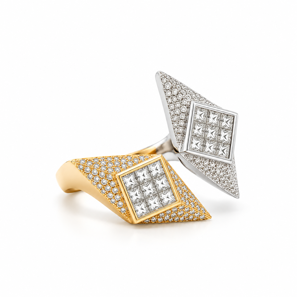 Geometric Two-Tone Diamond Ring