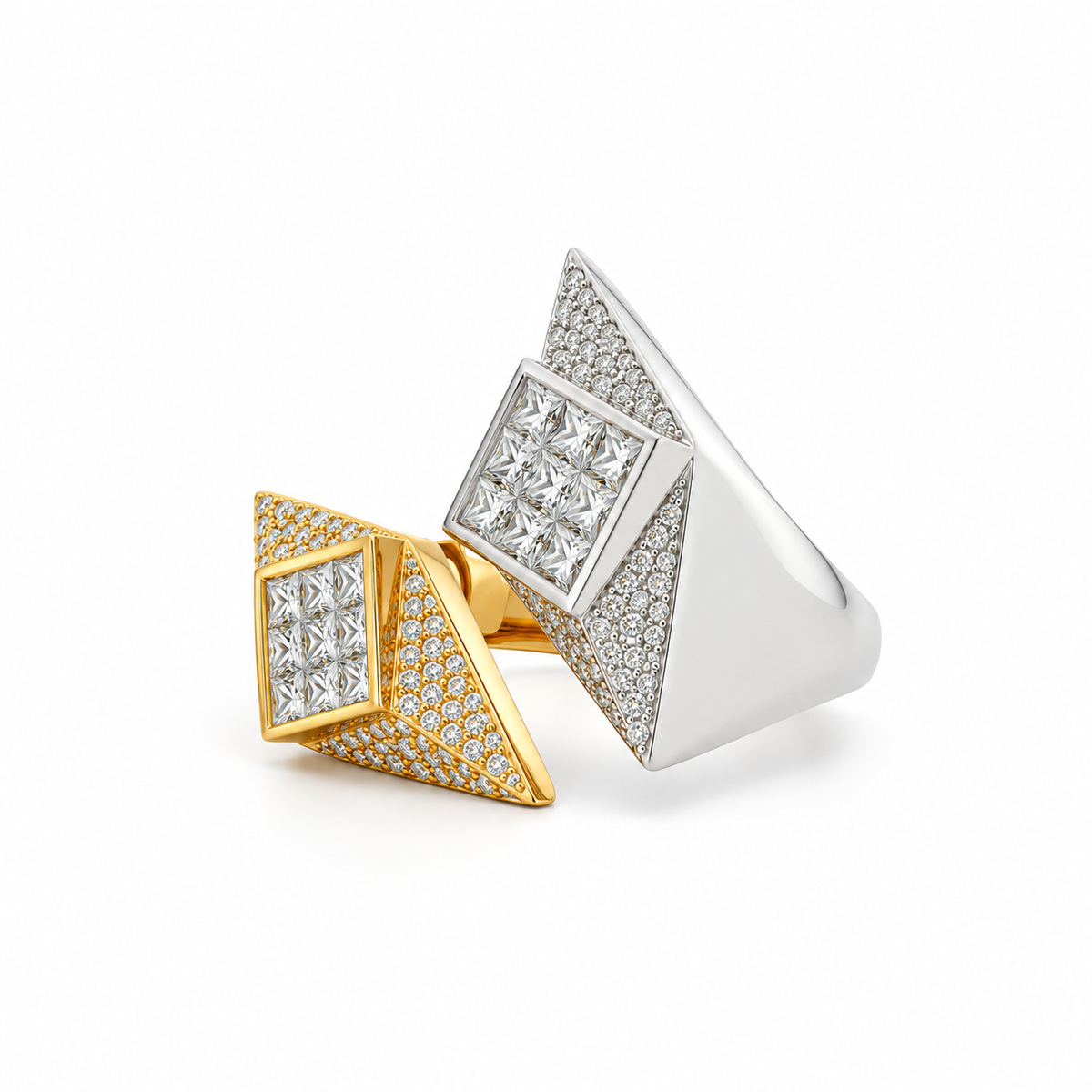 Geometric Two-Tone Diamond Ring