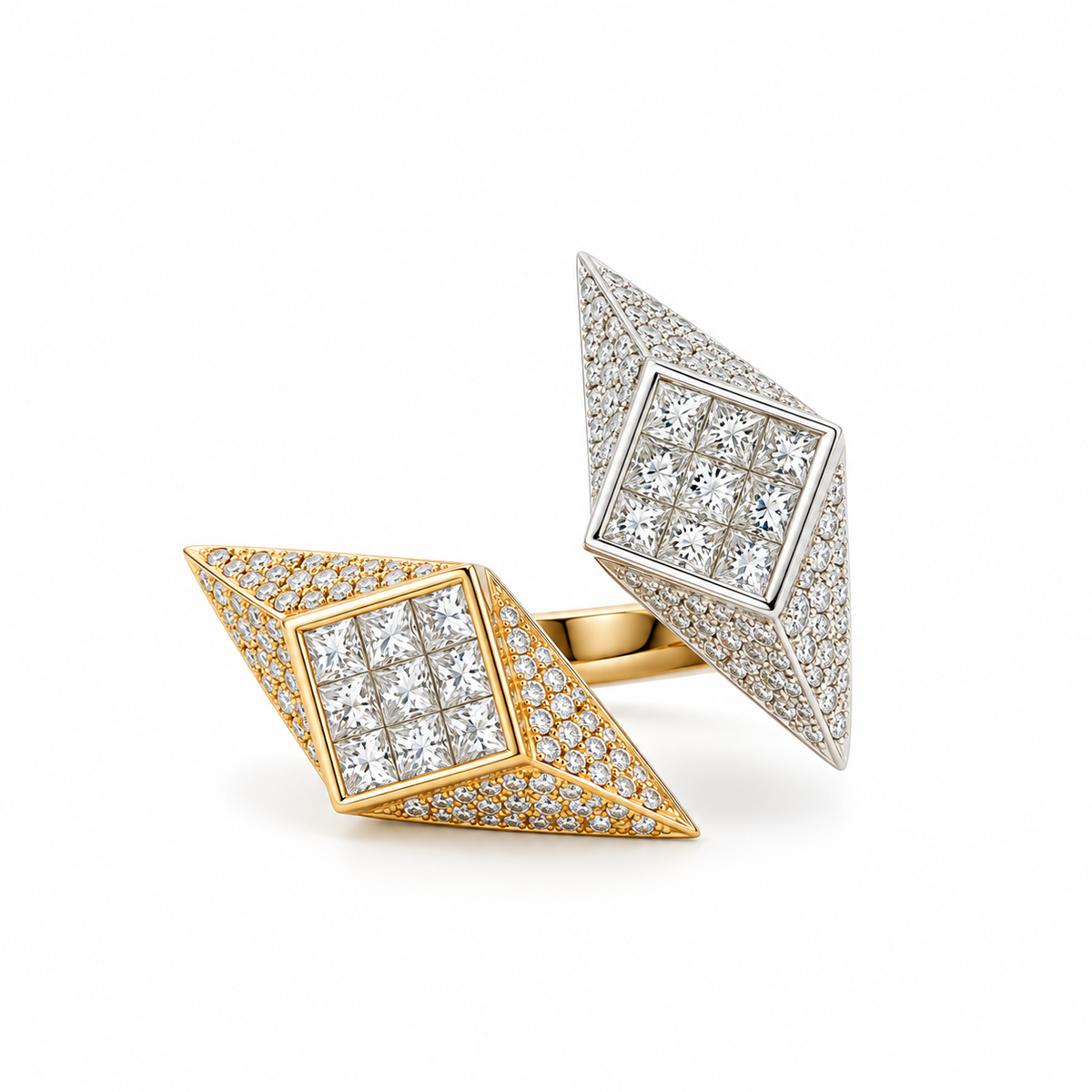 Geometric Two-Tone Diamond Ring