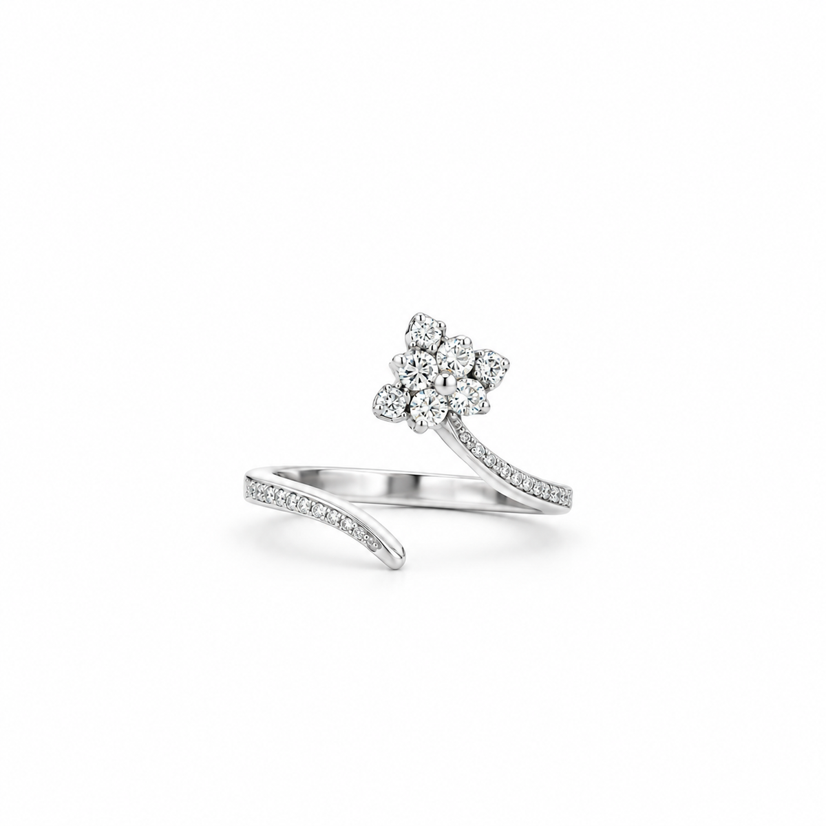 Diamond Flower Open Ring