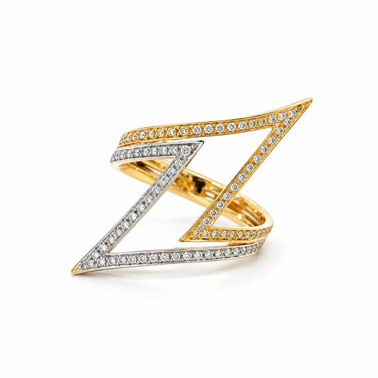 Dual Tone Zigzag Diamond Ring