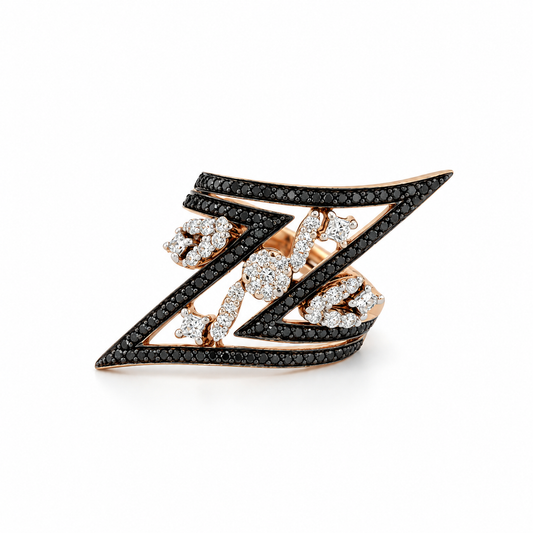 Zigzag Black and White Diamond Ring