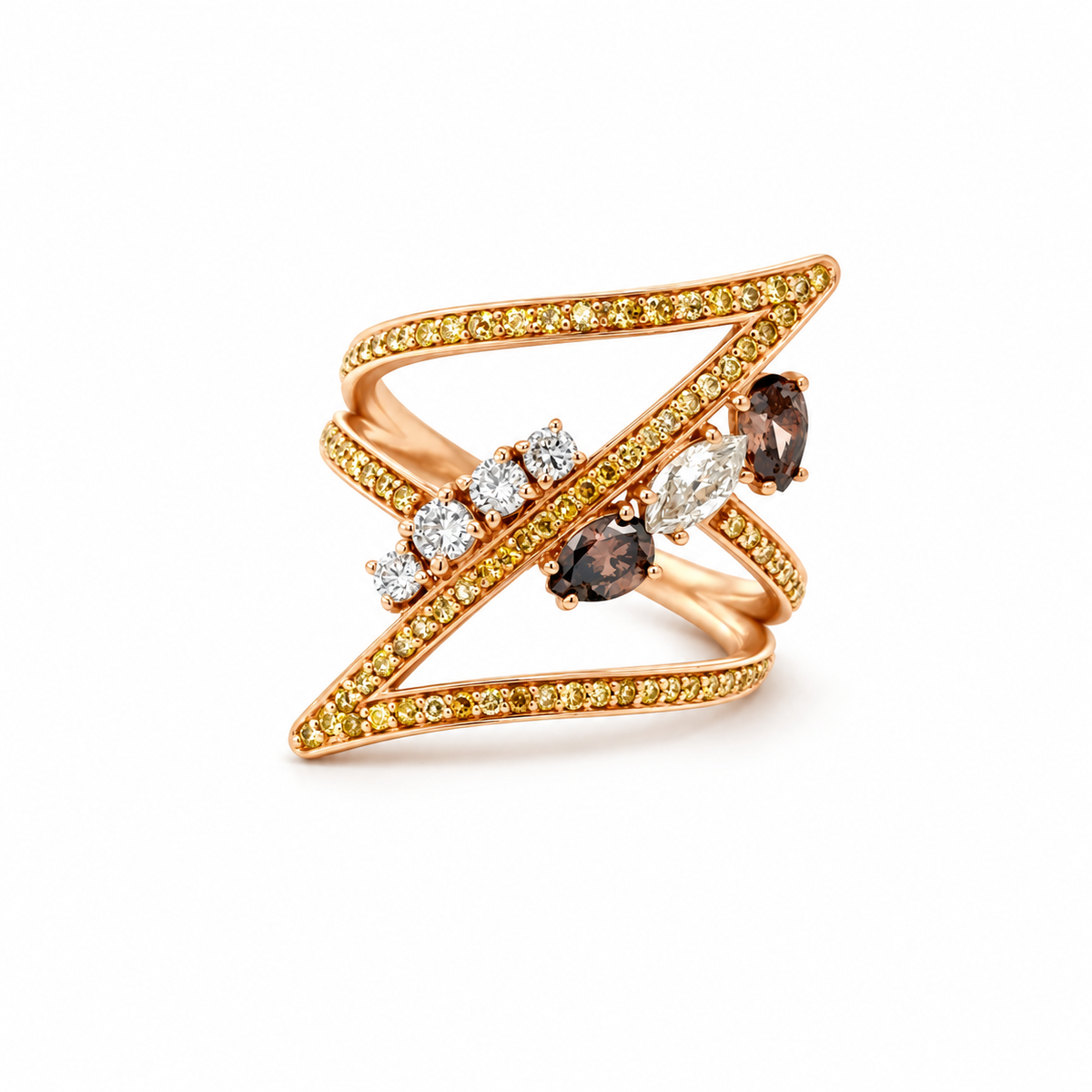 Multi-Colored Diamond Zigzag Ring