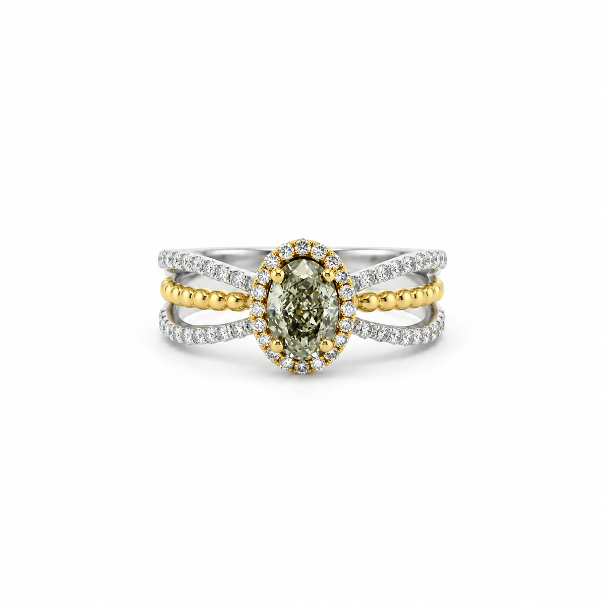Two-Tone Oval Diamond Halo Ring