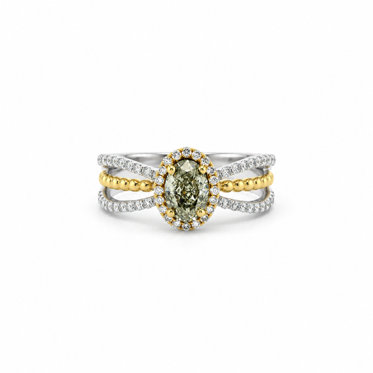 Two-Tone Oval Diamond Halo Ring