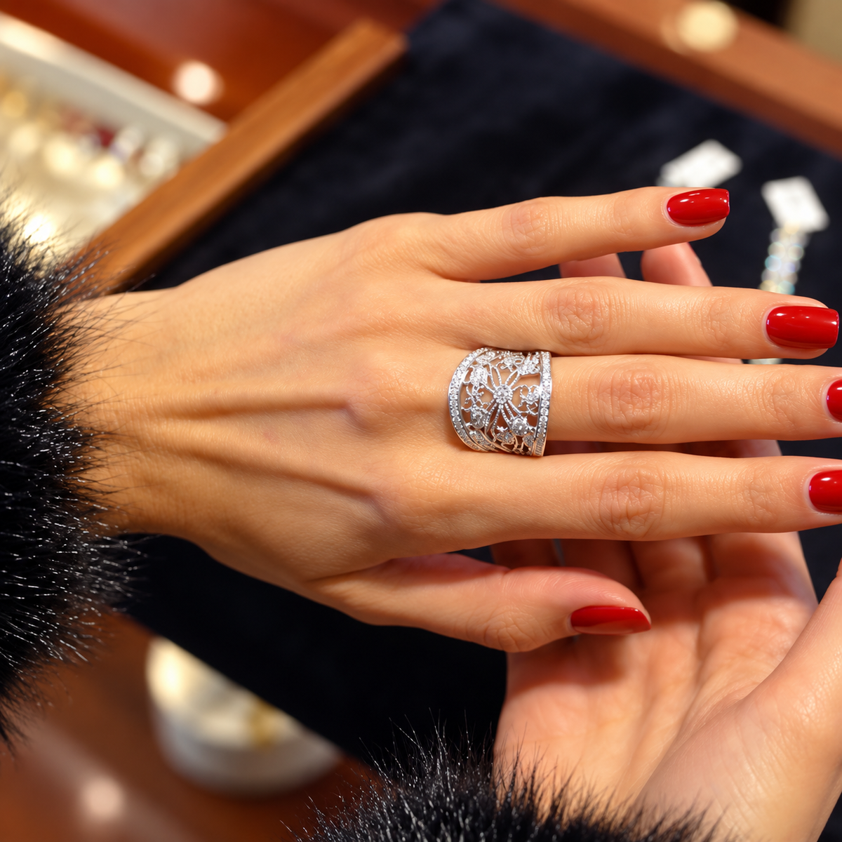 Diamond Lace Wide Ring