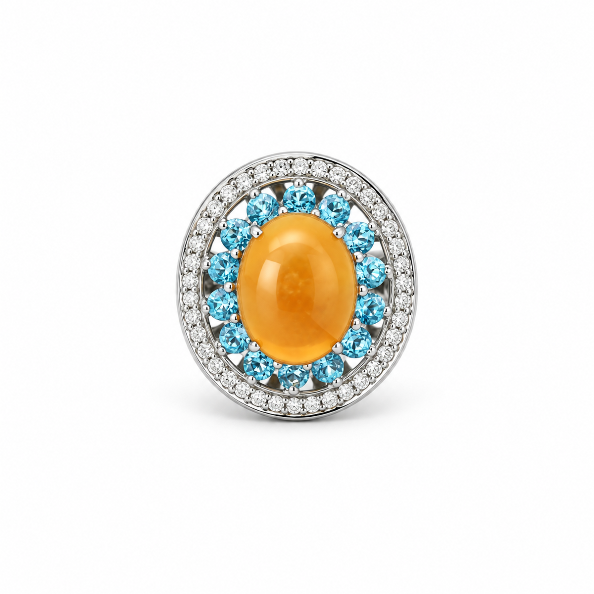 Opal Cabochon Radiant Diamond Ring