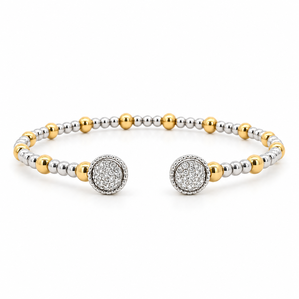 Open Cuff Beaded Diamond Bracelet